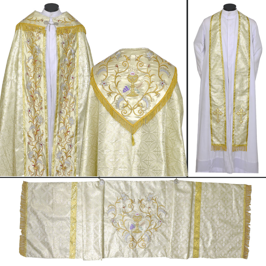 Cope Vestment&nbsp;Gold Cope, Humeral Veil & Stole Set