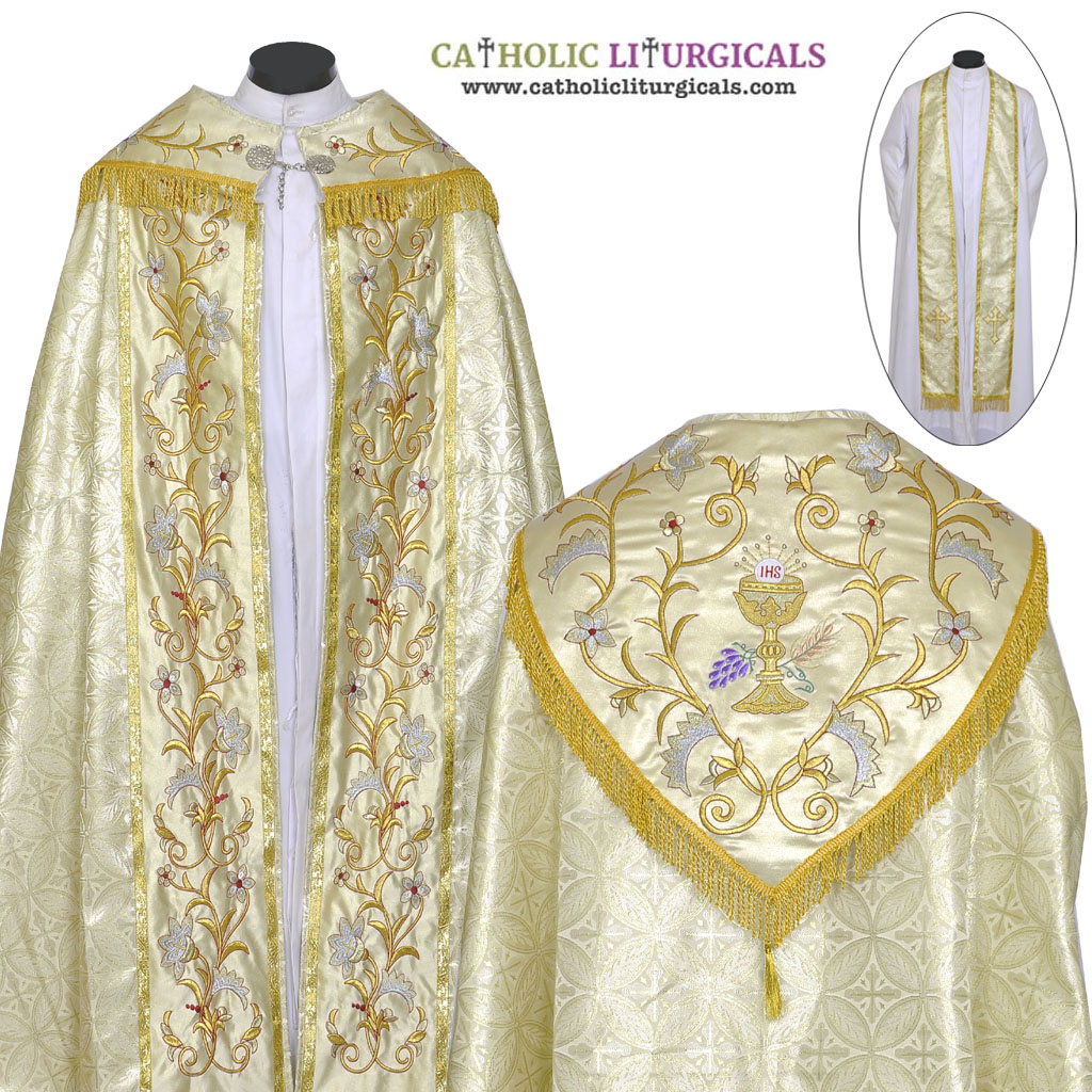 Cope Vestment&nbsp;Metallic White Gold Cope & Stole Set