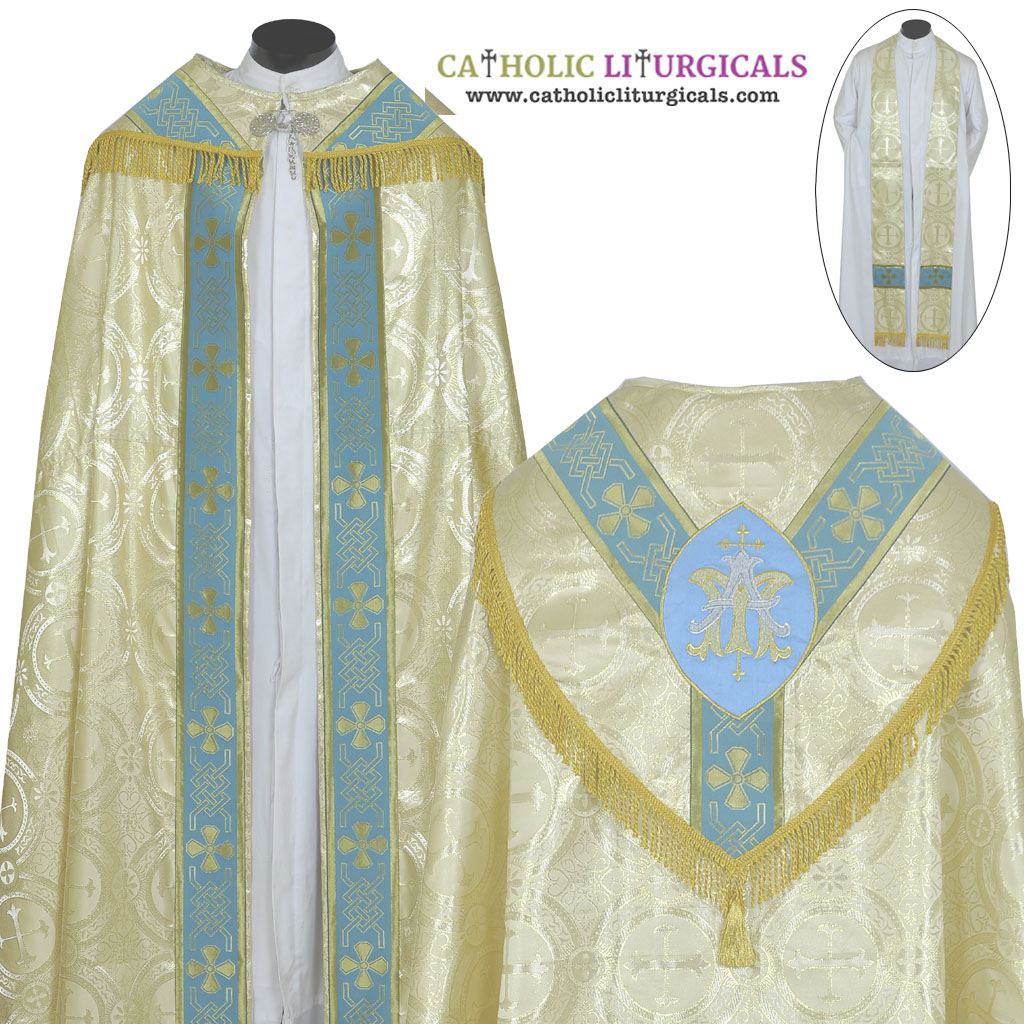 Cope Vestment&nbsp;Metallic White Gold Marian Cope & Stole Set