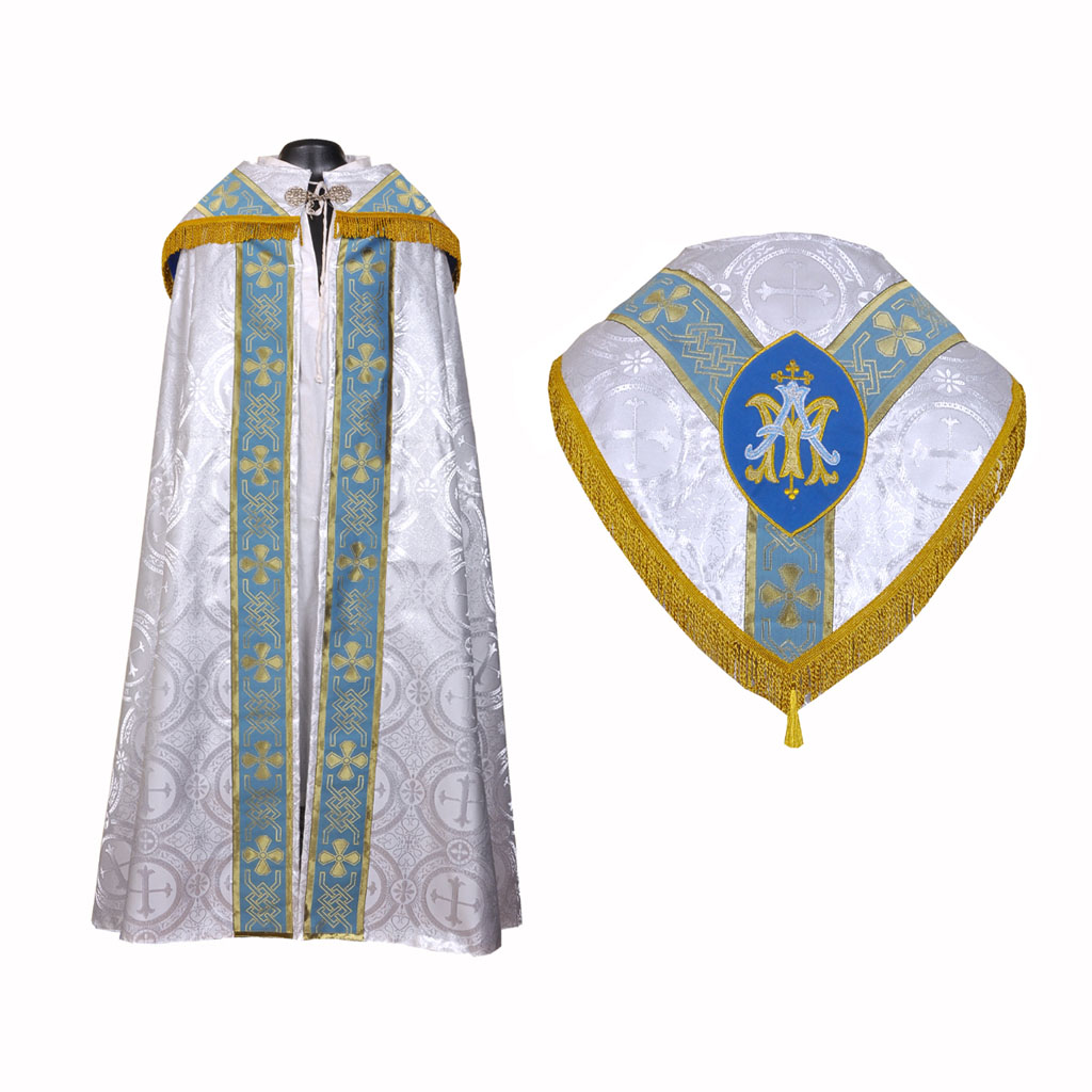 Cope Vestment&nbsp;Metallic White Silver Marian Cope & Stole Set