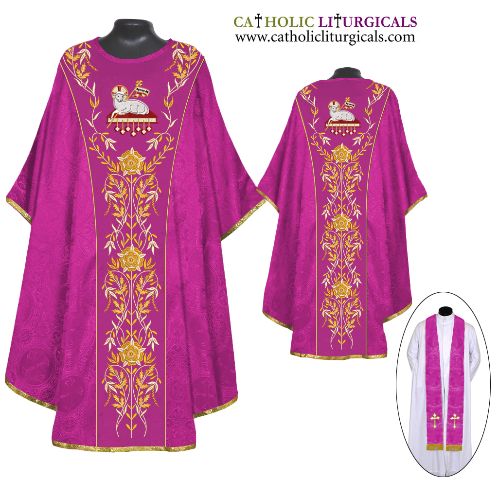 Gothic Chasubles&nbsp;Roman Purple Gothic Vestment & Stole Set