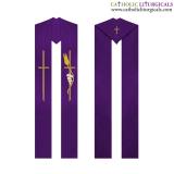 Priest Stoles - Purple Priest Stole - Cross, Wheat & Grapes Embroidery