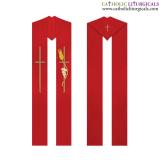Priest Stoles - Red Priest Stole - Cross, Wheat & Grapes Embroidery