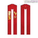 Priest Stoles - Red Priest Stole - Chalice, Bread & Fish Embroidery
