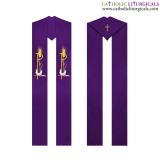 Priest Stoles - Purple Priest Stole - PX, Holy Spirit & Wheat Embroidery