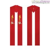 Priest Stoles - Red Priest Stole - PX, Holy Spirit & Wheat Embroidery